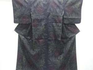 未使用品　草の実模様織出し本真綿結城紬80亀甲着物